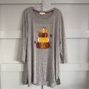 Cactus + Pearl Thanksgiving Autumn Pumpkin Leaves 3/4 Sleeve Tunic Women’s XXL